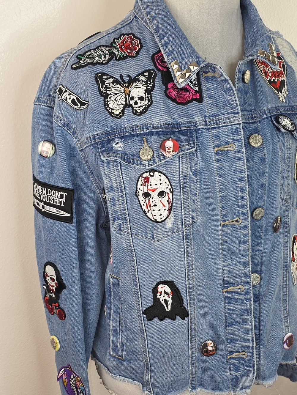 Boneyard Threadz Final Girl Denim Horror Battle Jacket Size 1X - Picture 5 of 12